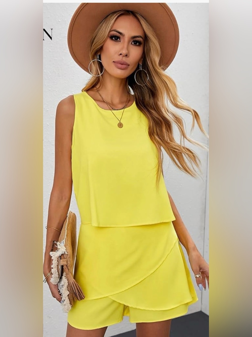 Yellow Sleeveless Layered Romper